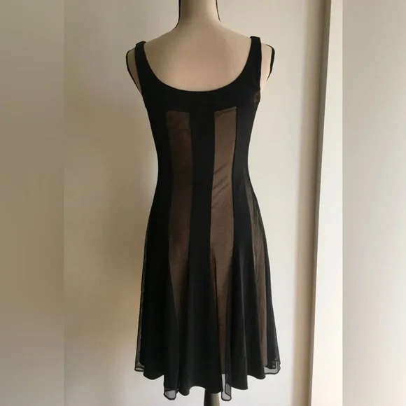 Connected Petite Dress Women’s 6P Black/Brown Stripes Fit & Flare - Picture 2 of 5